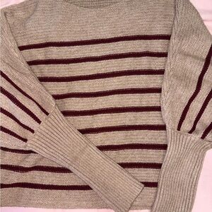 Striped Beige and Burgundy Women's Sweater